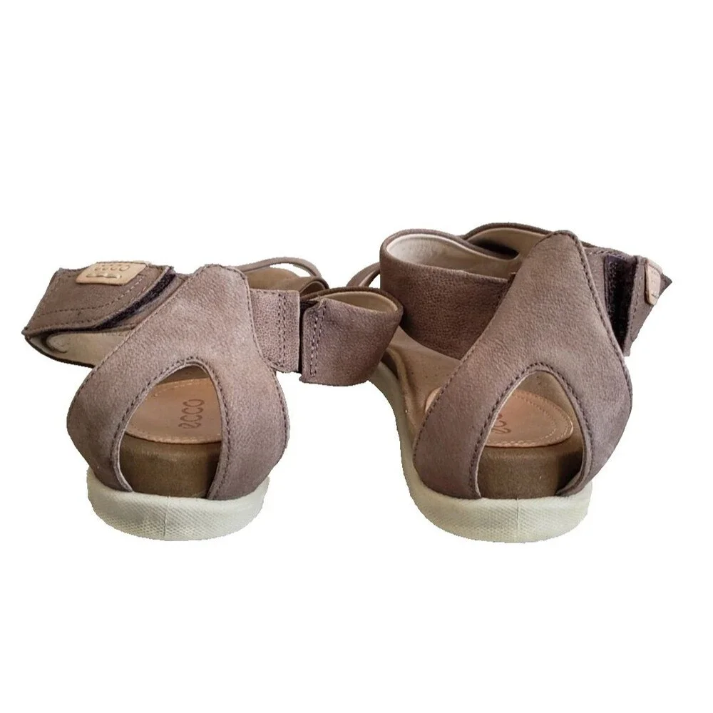 ECCO Sandals Womens Sz 8.5 Damara Casual Cross Strap Slip On Flats Brown Leather